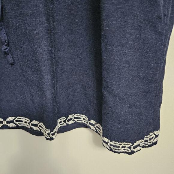 Gap Navy Blue Embroidered Mini Dress Sz M Drawstring Waist Pockets Lined - Picture 6 of 9